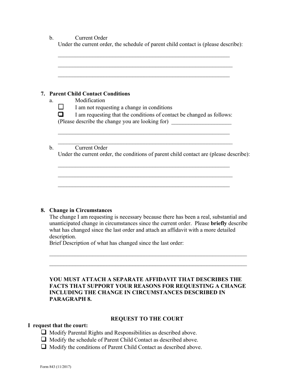 Form 843 Motion to Modify Parental Rights and Responsibilities and / or Parent Child Contact - Vermont, Page 3