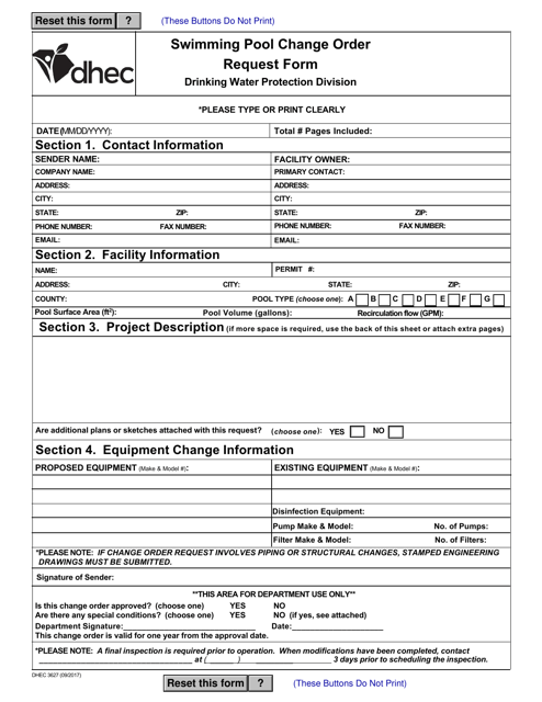 DHEC Form 3627  Printable Pdf