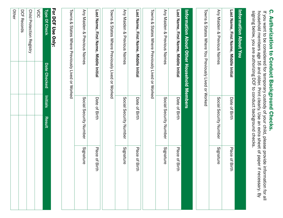 Form for Non-custodial Parents: Information About a Child in Temporary Dcf Custody - Vermont, Page 4