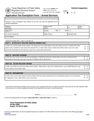 Form VI807 Application Fee Exemption Form - Armed Services - Texas
