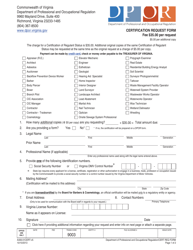 Form A406-01CERT Certification Request Form - Virginia
