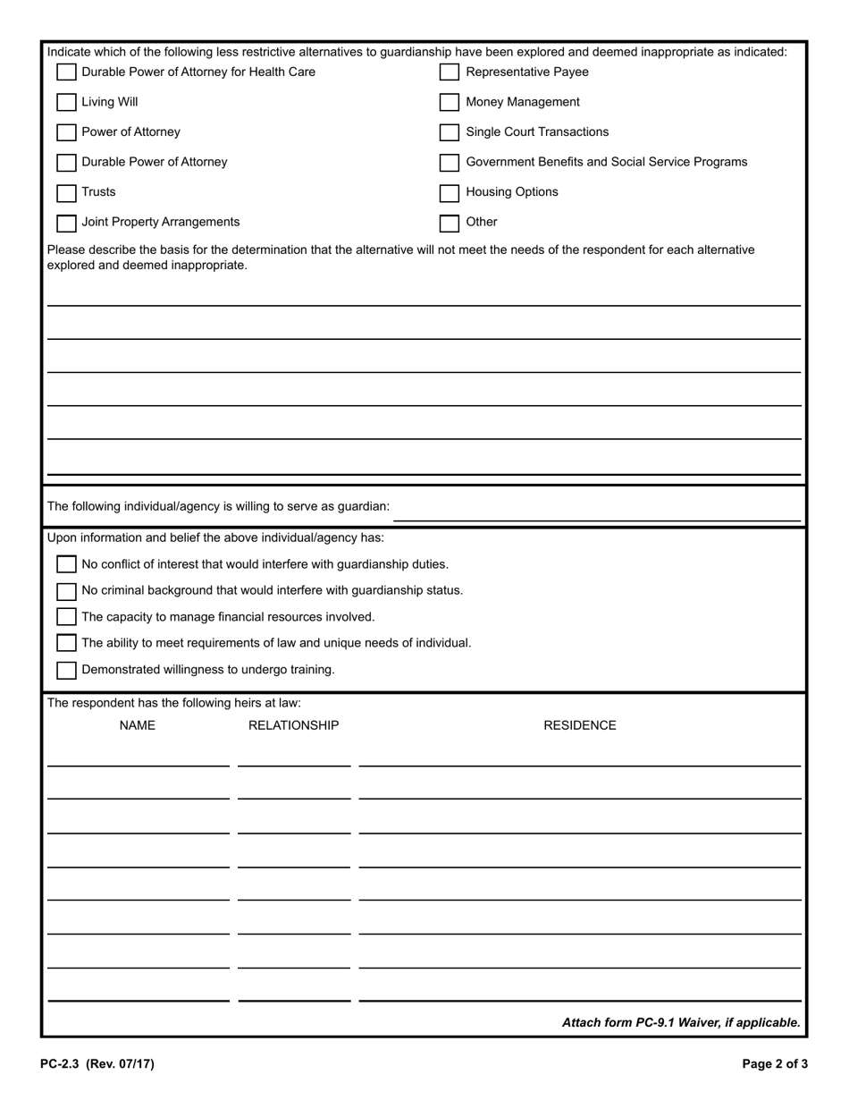 Form PC-2.3 Petition for Limited Guardianship or Guardianship - Rhode Island, Page 2