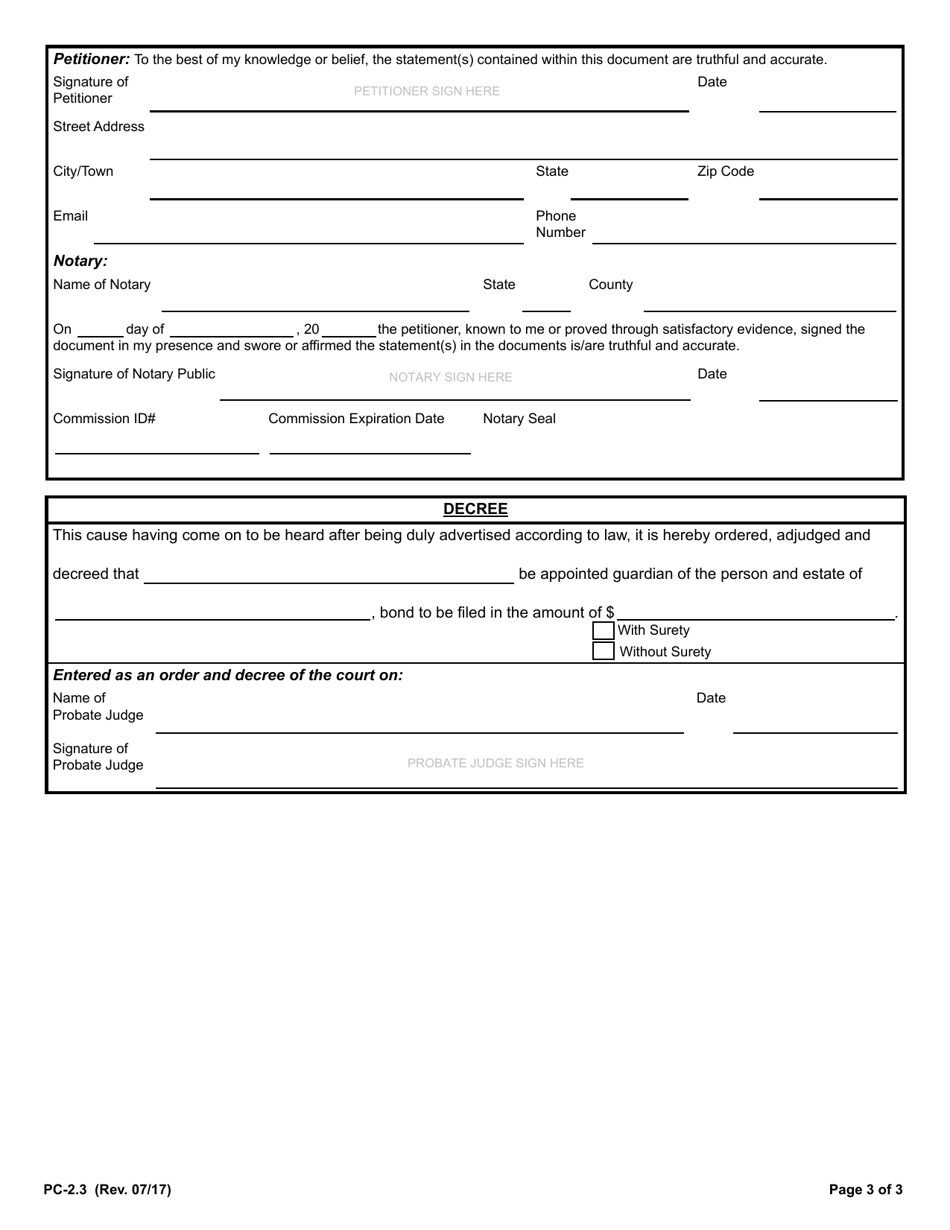 Form PC-2.3 Petition for Limited Guardianship or Guardianship - Rhode Island, Page 3