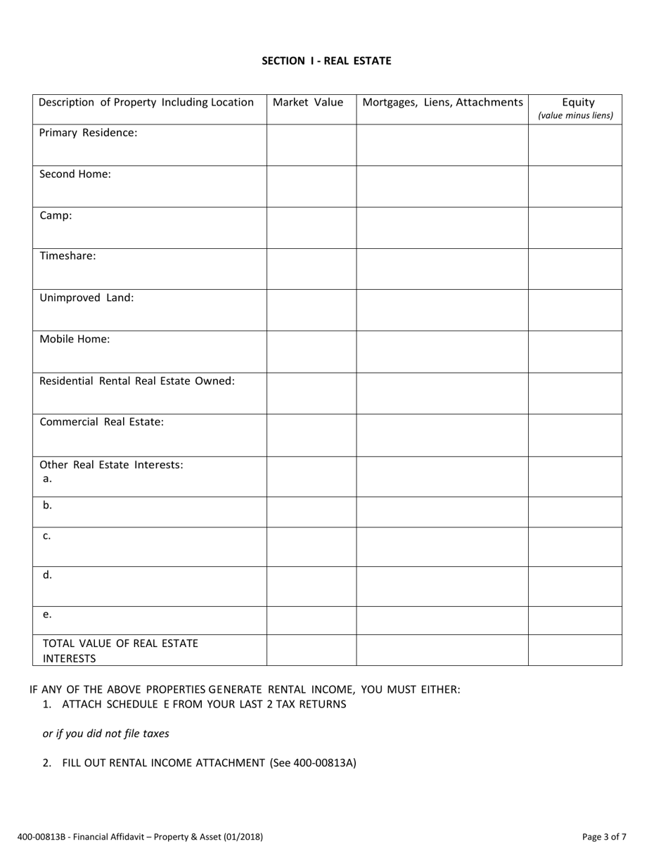 Form 400-00813B Financial Affidavit Property and Assets - Vermont, Page 3