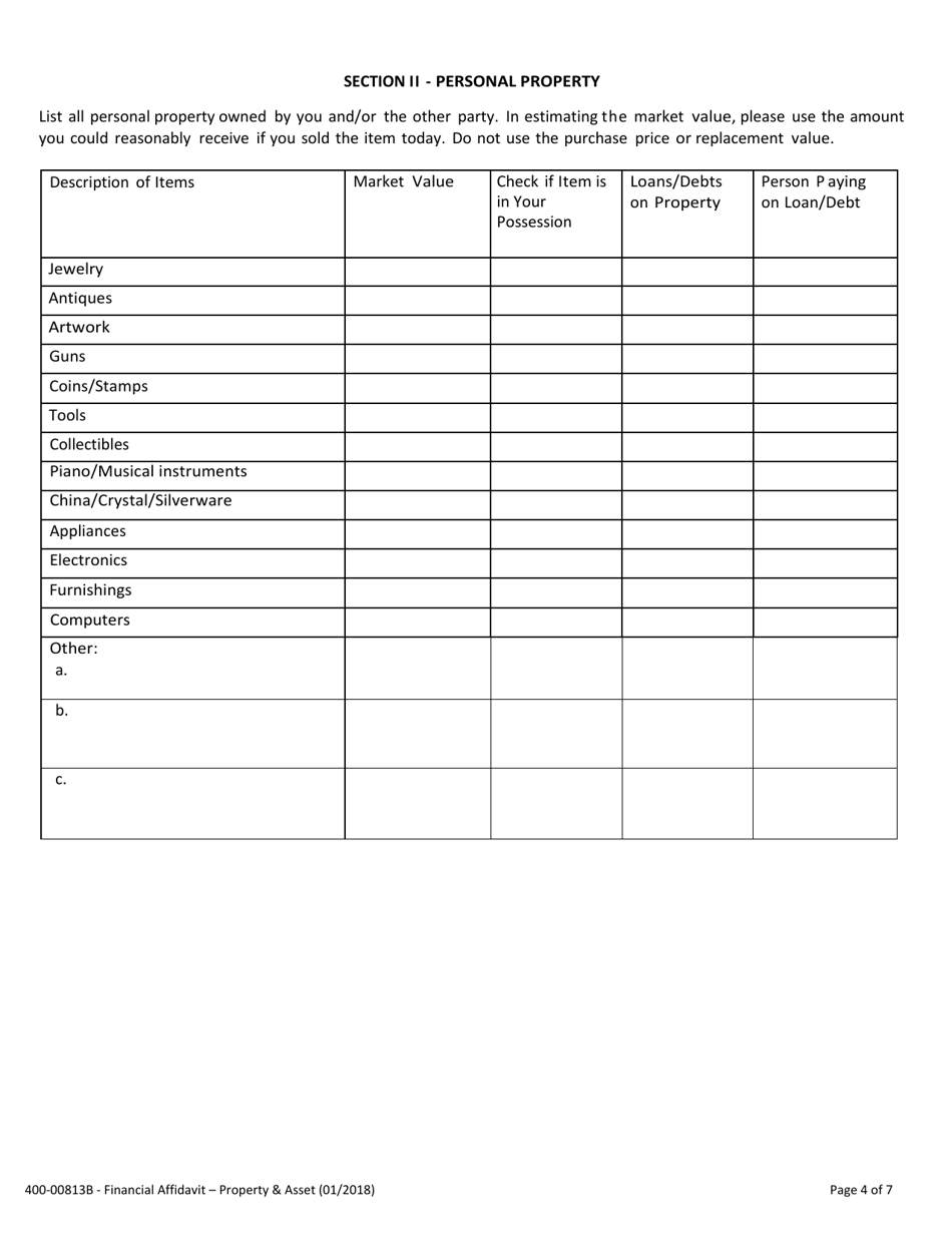 Form 400-00813B Financial Affidavit Property and Assets - Vermont, Page 4