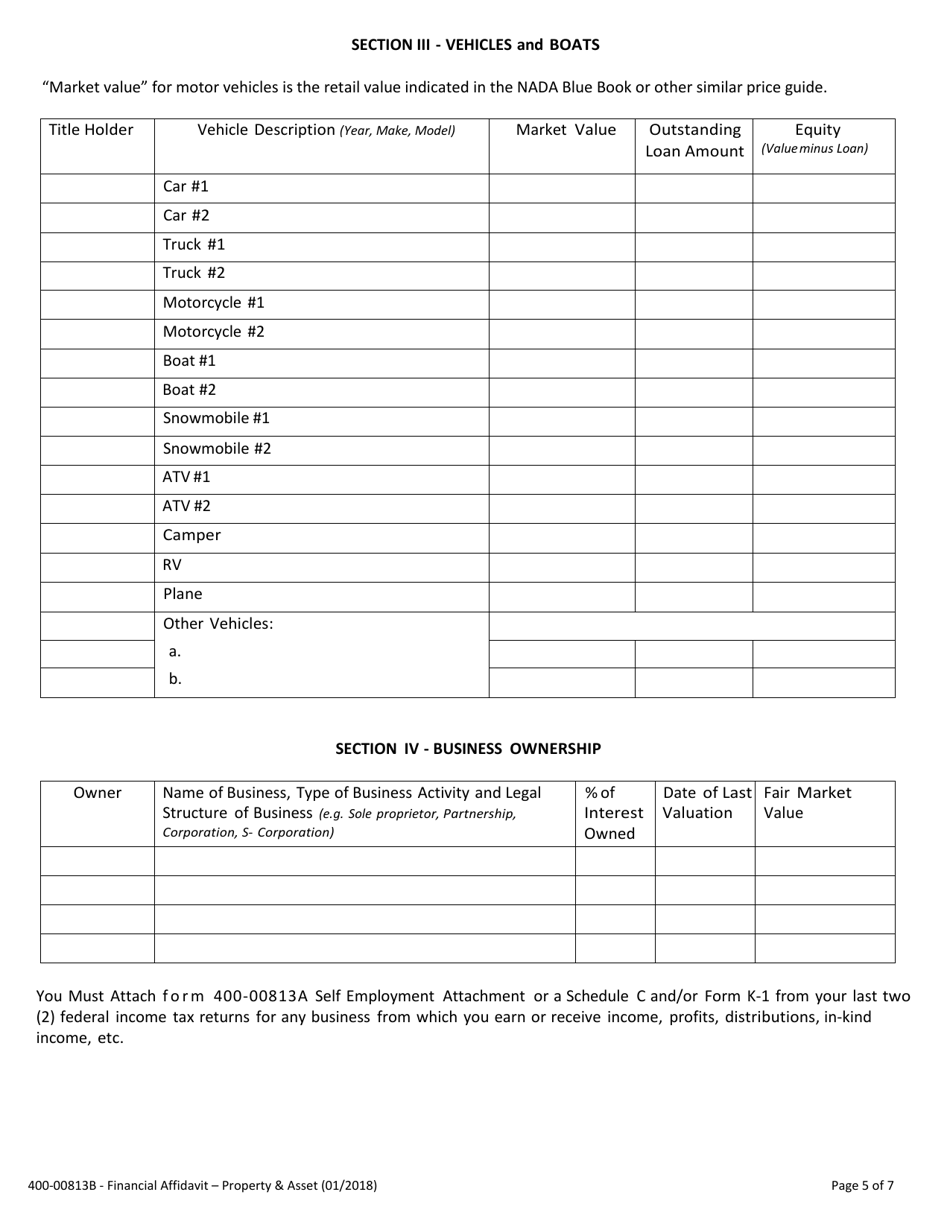 Form 400-00813B Financial Affidavit Property and Assets - Vermont, Page 5
