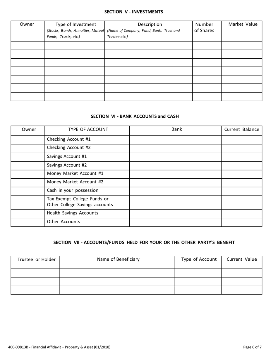 Form 400-00813B Financial Affidavit Property and Assets - Vermont, Page 6
