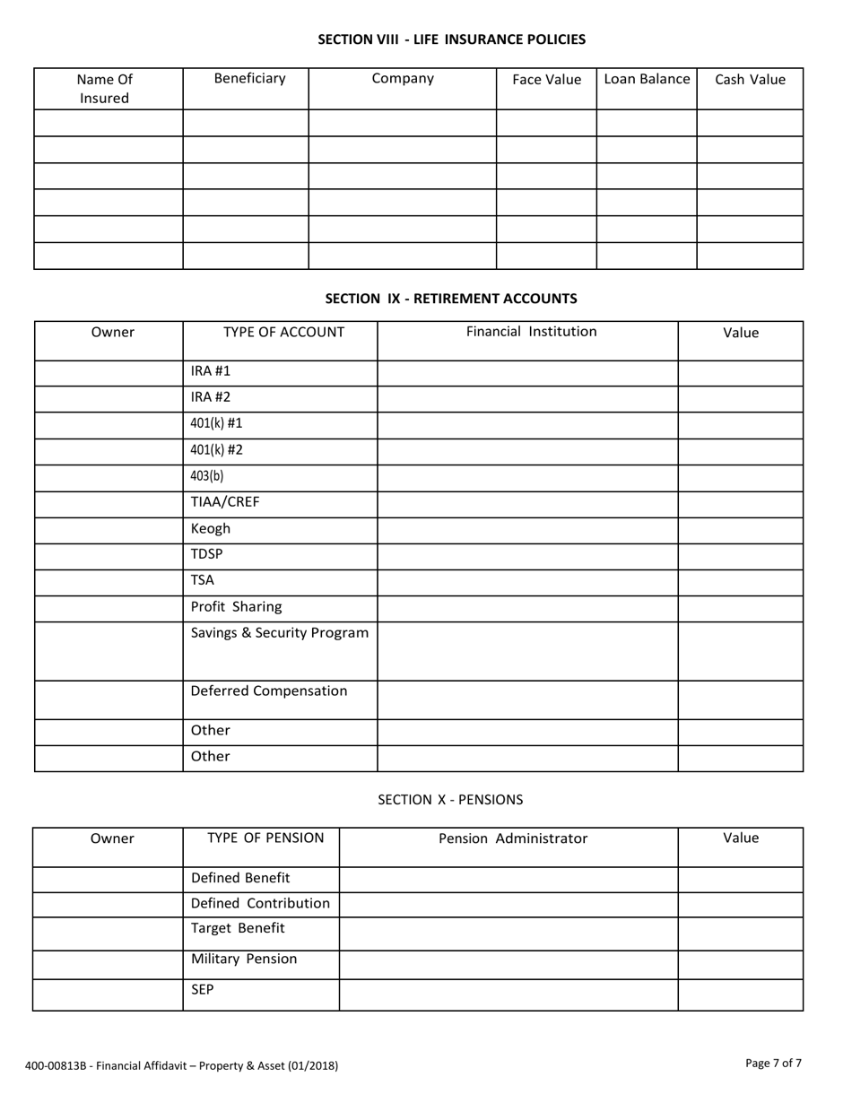 Form 400-00813B Financial Affidavit Property and Assets - Vermont, Page 7