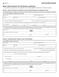 Form 14-305 Motor Vehicle Rental Tax Verification Certificate - Texas