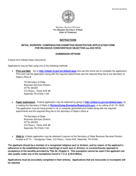 Document preview: Form SS-4523 RCO Initial Workers' Compensation Exemption Registration Application Form for Religious Conscientious Objection - Tennessee