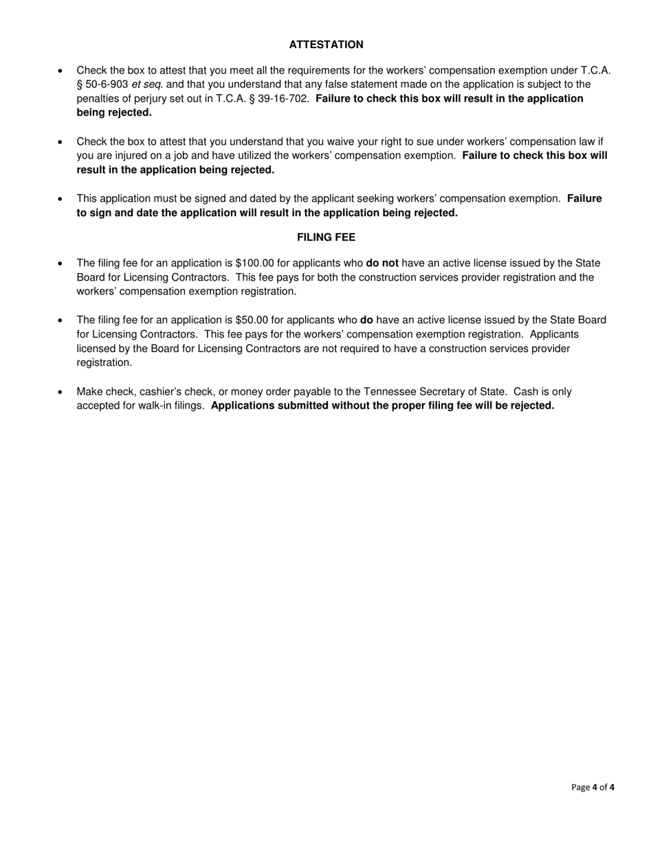 Form SS-4523 RCO Initial Workers Compensation Exemption Registration Application Form for Religious Conscientious Objection - Tennessee, Page 4
