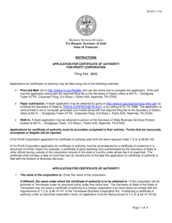 Document preview: Form SS-4431 Application for Certificate of Authority for-Profit Corporation - Tennessee
