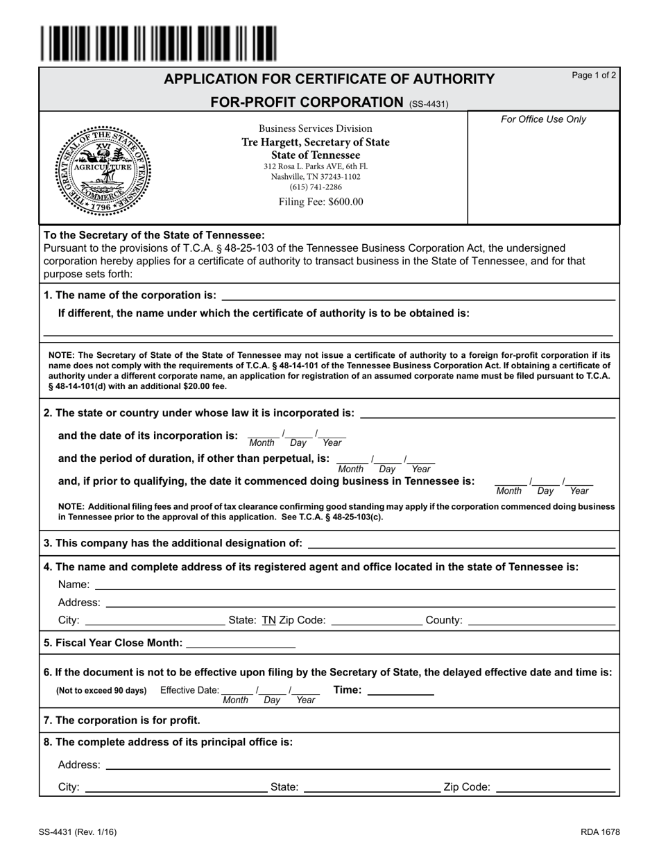 Form SS-4431 - Fill Out, Sign Online and Download Printable PDF ...