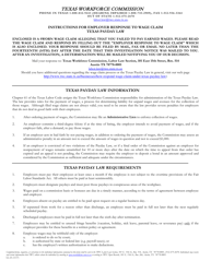 Form LL-2 Employer Response to Wage Claim - Texas