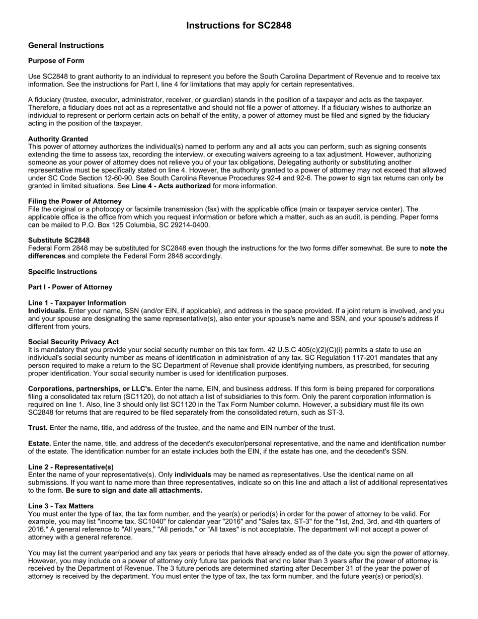 Form SC2848 Power of Attorney and Declaration of Representative - South Carolina, Page 3