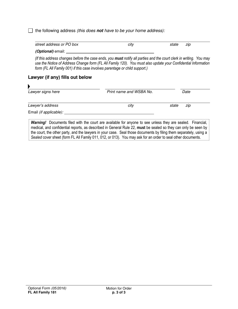 Form FL All Family181 Motion for Order - Washington, Page 3