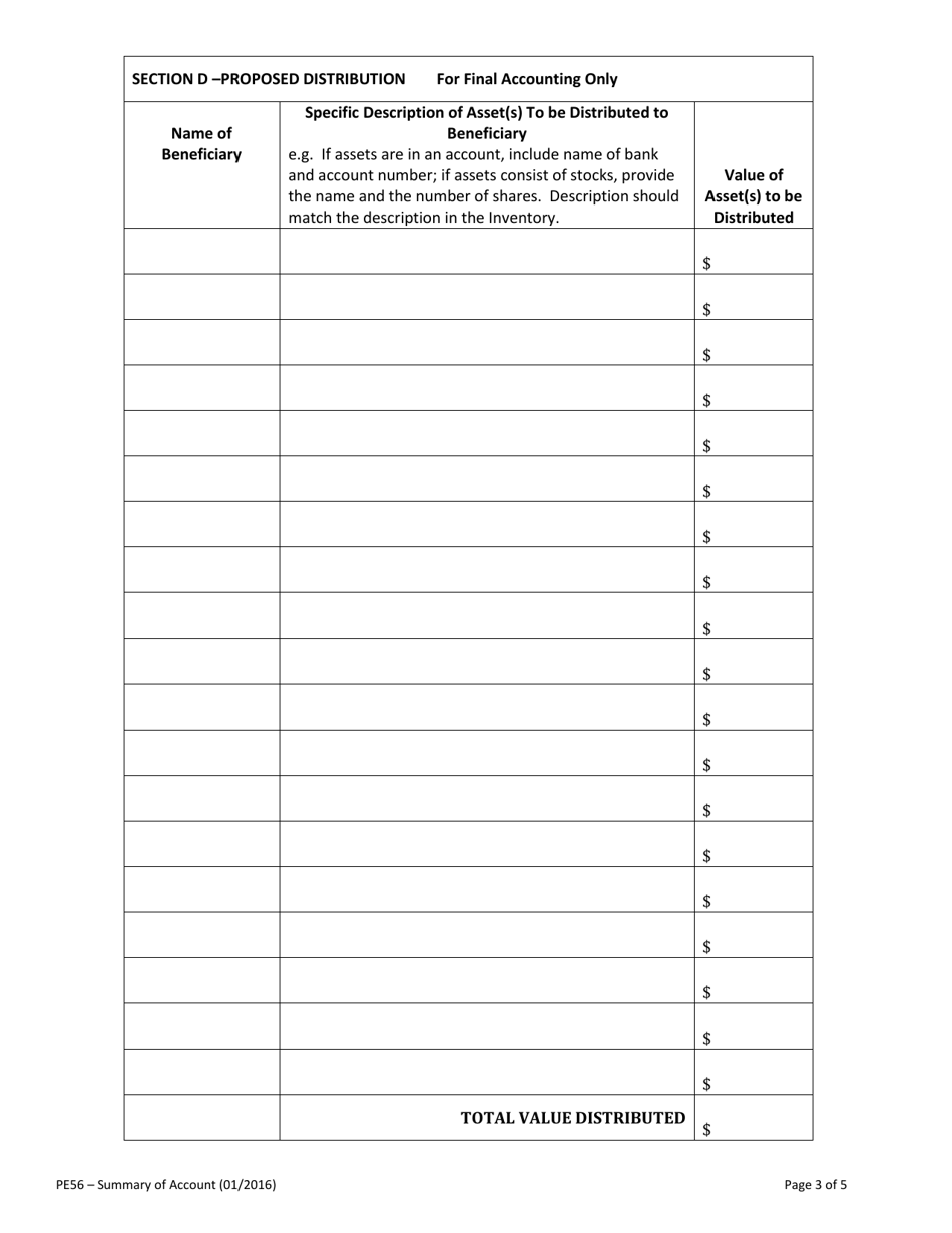 Form PE56 Summary of Account - Vermont, Page 3