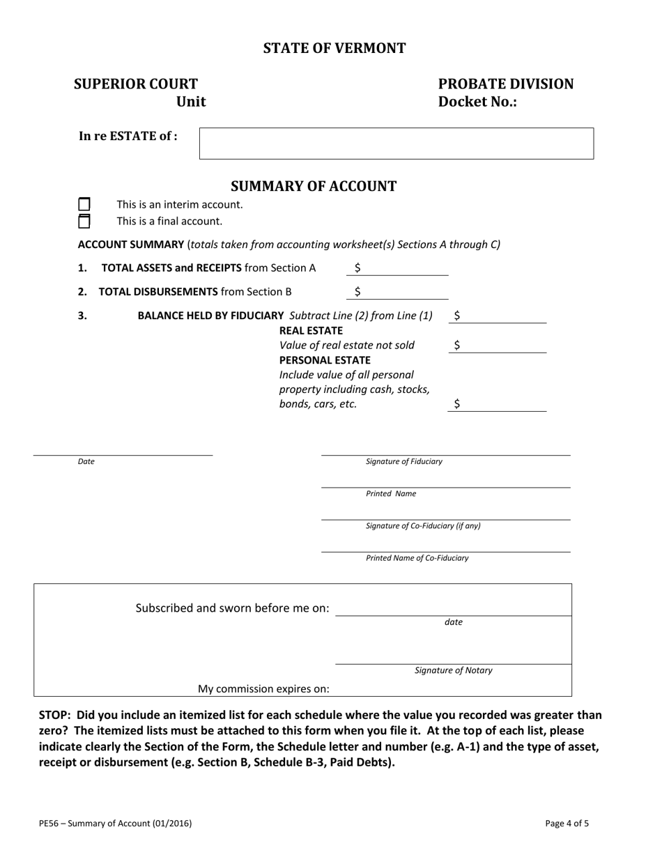 Form PE56 Summary of Account - Vermont, Page 4