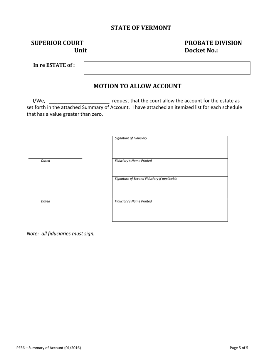 Form PE56 Summary of Account - Vermont, Page 5