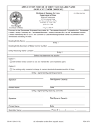 Form SS-9411 Application for Use of Indistinguishable Name (Duplicate Name Consent) - Tennessee, Page 3