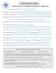 Document preview: License Profile Change Form - Rhode Island