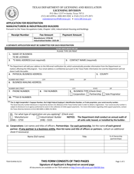 Document preview: TDLR Form IHB014 Application for Registration Manufacturers & Industrialized Builders - Texas
