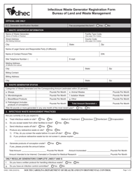 DHEC Form 1999 Infectious Waste Generator Registration Form - South Carolina