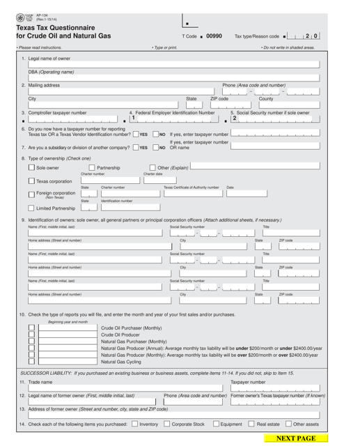 Form AP-134  Printable Pdf