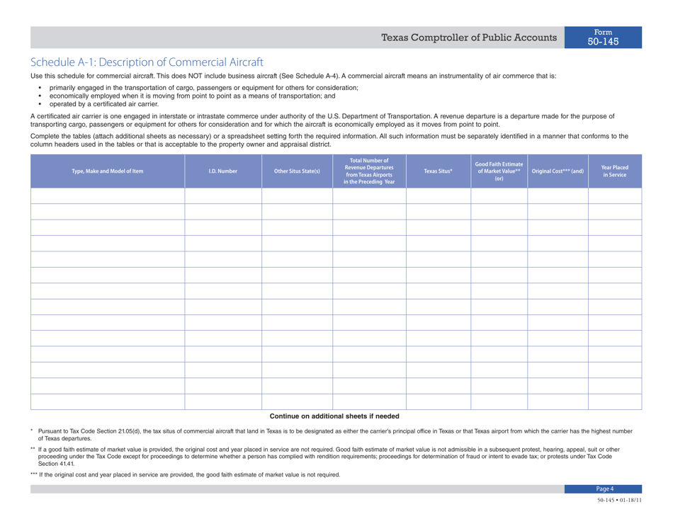 Form 50-145 Rendition of Property Qualified for Allocation of Value - Texas, Page 4