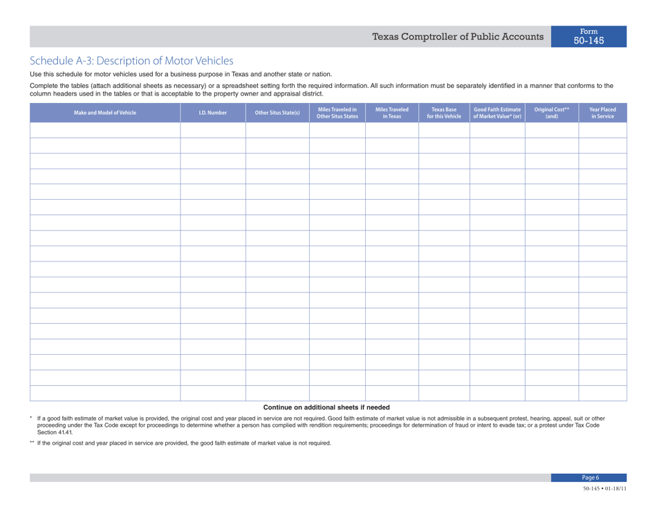 Form 50-145 Rendition of Property Qualified for Allocation of Value - Texas, Page 6