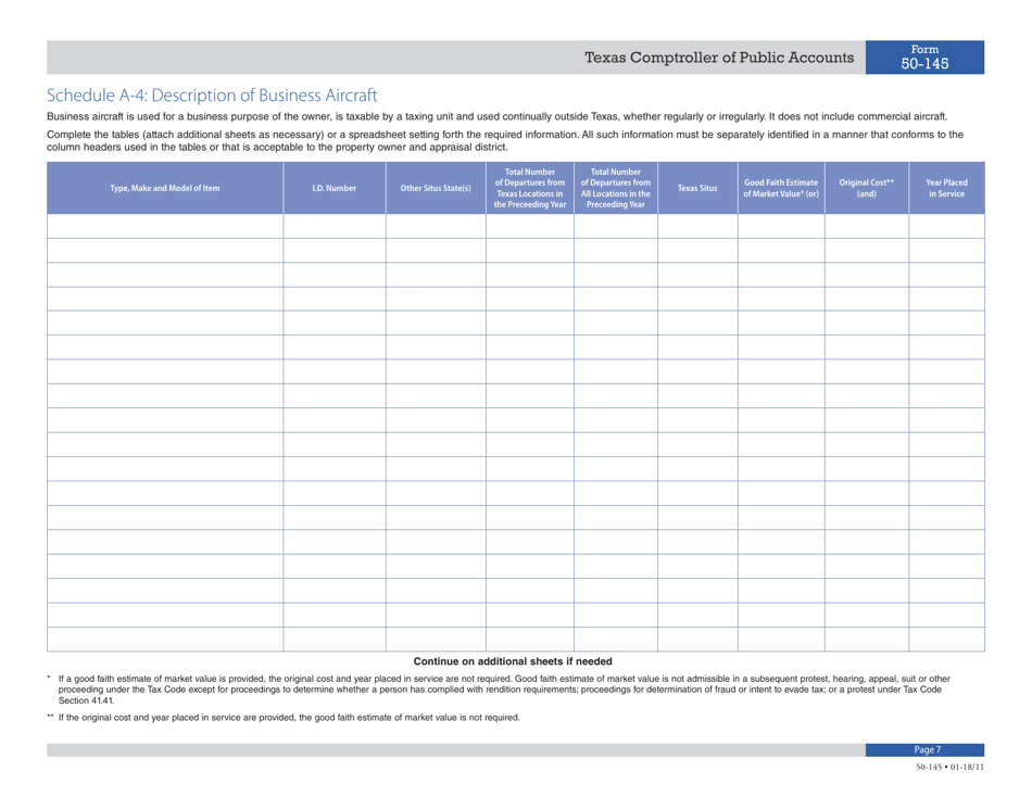 Form 50-145 Rendition of Property Qualified for Allocation of Value - Texas, Page 7