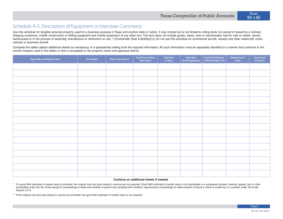 Form 50-145 Rendition of Property Qualified for Allocation of Value - Texas, Page 8