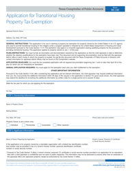 Document preview: Form 50-140 Application for Transitional Housing Property Tax Exemption - Texas