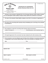 Document preview: Form SS-4268 Certificate of Conversion (Another Business Entity Into LLC) - Tennessee