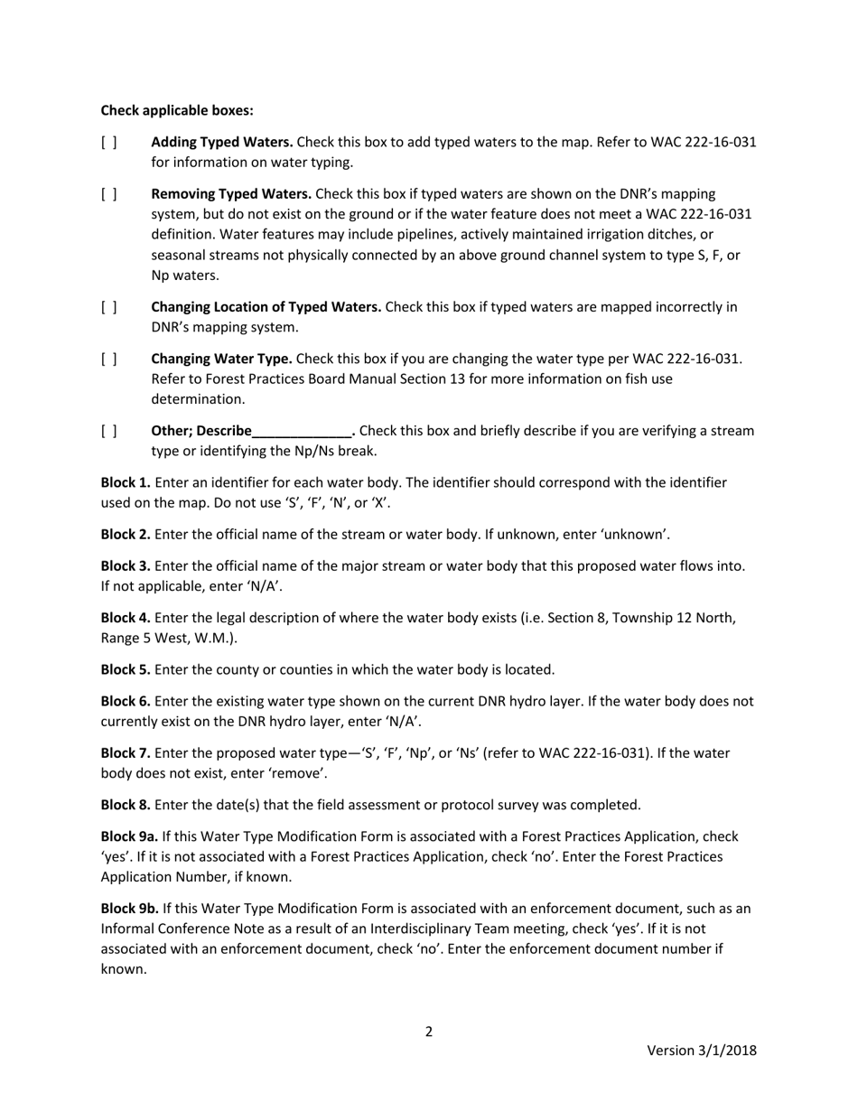 Instructions for Water Type Modification Form - Washington, Page 2