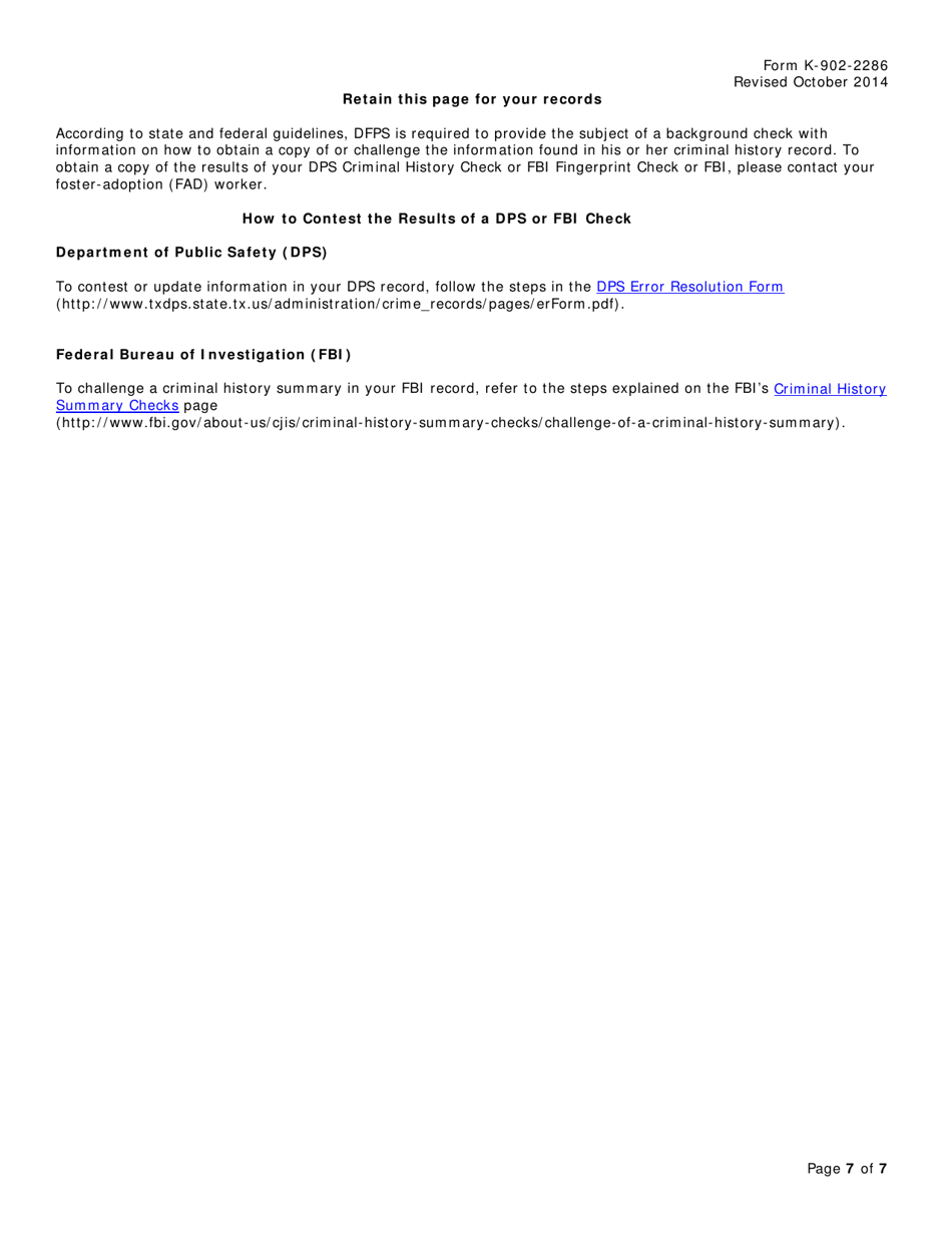 Form K-902-2286 Foster Care and Adoption Parenting Application - Texas, Page 7
