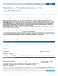 Document preview: Form 50-282 Application for Ambulatory Health Care Center Assistance Exemption - Texas