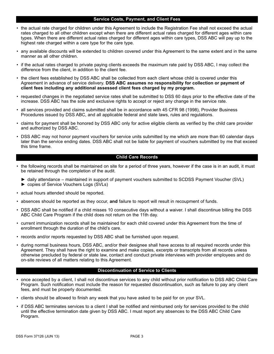 DSS Form 37126 Out of State Provider Enrollment Form and Agreement - South Carolina, Page 3