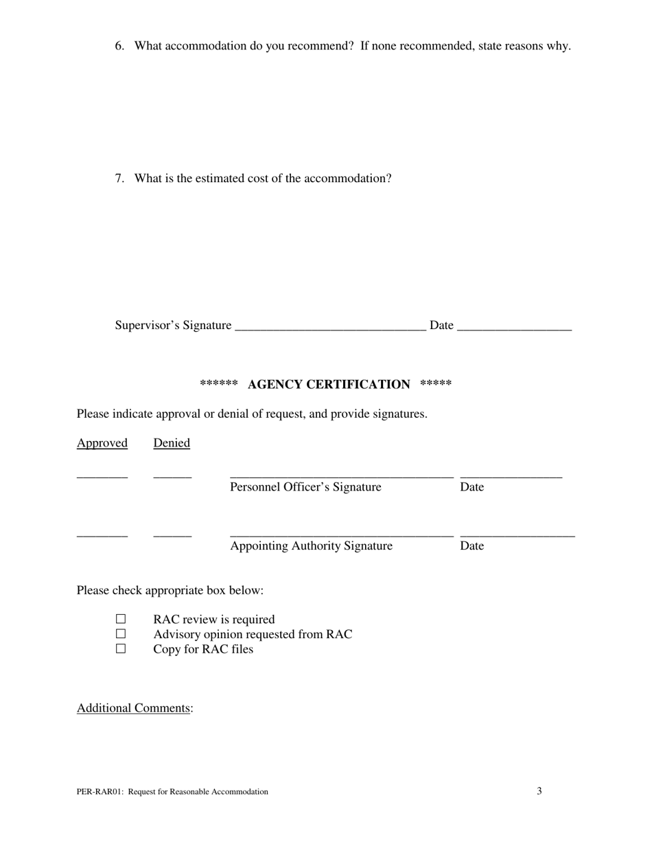Form PER-RAR01 Request for Reasonable Accommodation - Vermont, Page 3