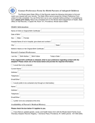 Document preview: Contact Preference Form for Birth Parents of Adopted Children - Rhode Island