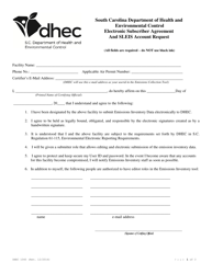 DHEC Form 1040 Electronic Subscriber Agreement and Sleis Account Request - South Carolina