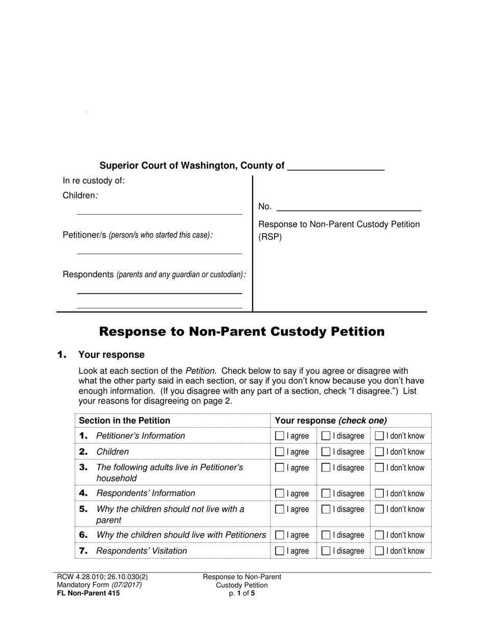 Form FL Non-Parent415 Response to Non-parent Custody Petition - Washington, Page 1