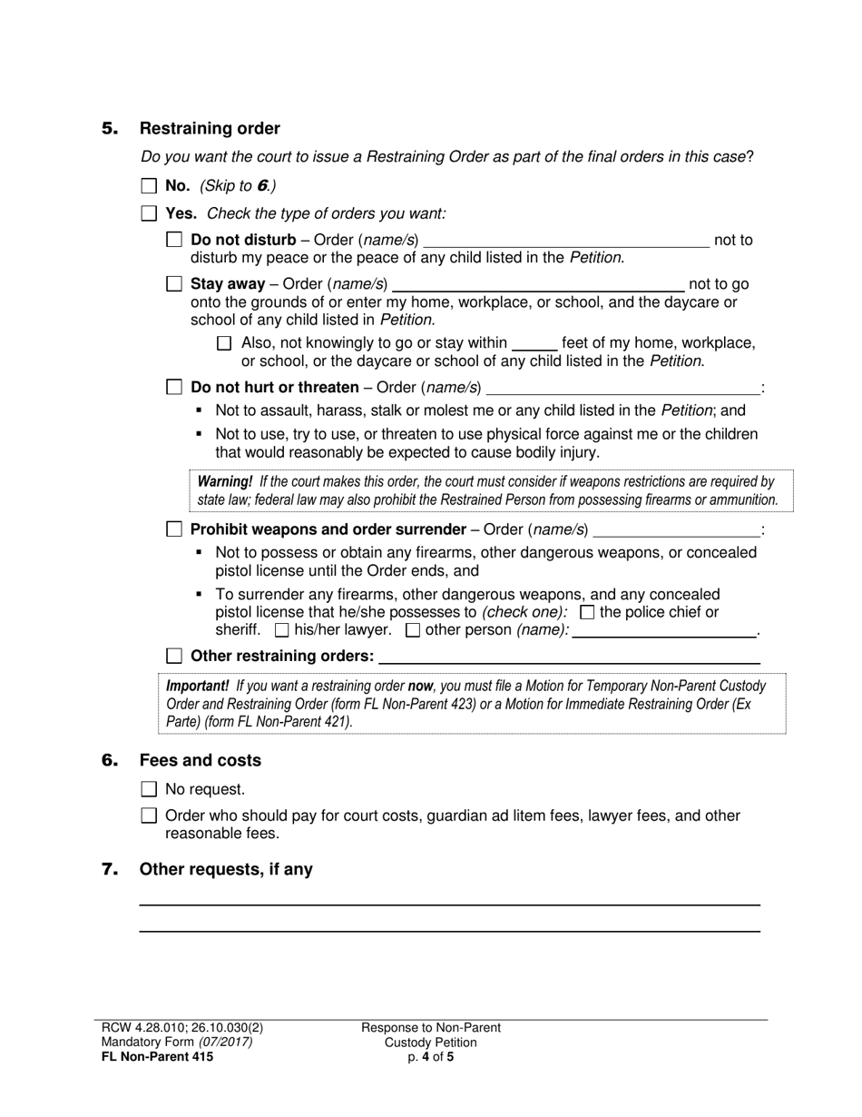 Form FL Non-Parent415 Response to Non-parent Custody Petition - Washington, Page 4