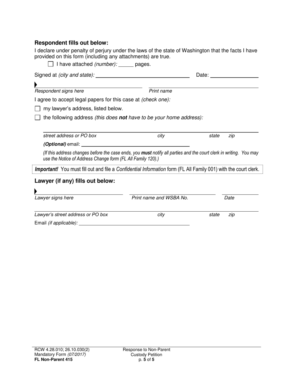 Form FL Non-Parent415 Response to Non-parent Custody Petition - Washington, Page 5