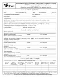 Document preview: DHEC Form 3578 Standard Application Form for New or Expanding Large Swine Facilities (500,001 Lbs or More) - South Carolina