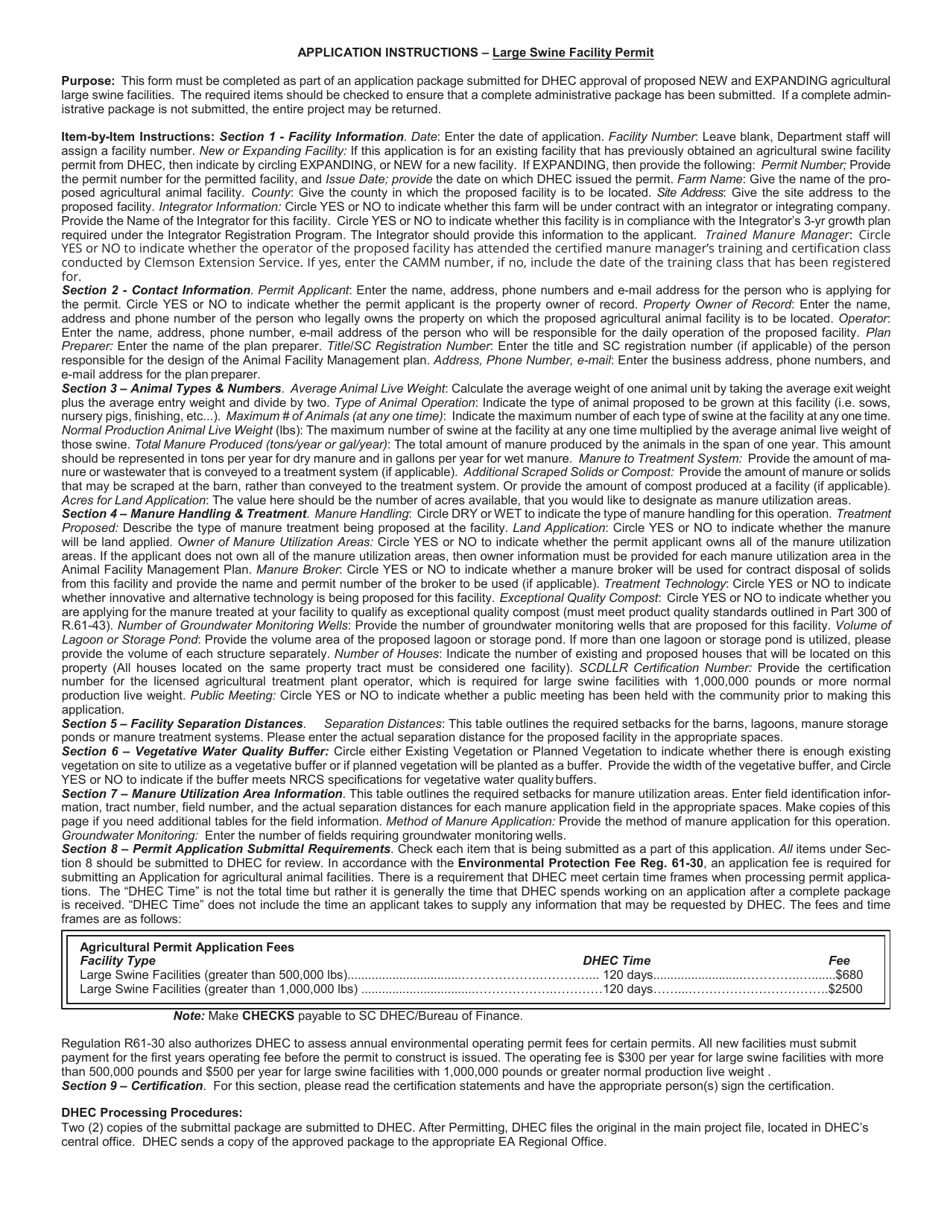 DHEC Form 3578 Standard Application Form for New or Expanding Large Swine Facilities (500,001 Lbs or More) - South Carolina, Page 5