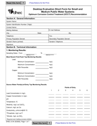 Document preview: DHEC Form 2134 Optimum Corrosion Control Treatment (Occt) Recommendation - Desktop Evaluation Short Form for Small and Medium Public Water Systems - South Carolina