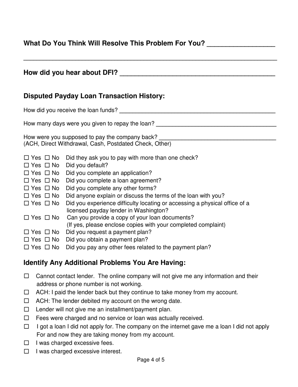 Loan Complaint Form - Washington, Page 4