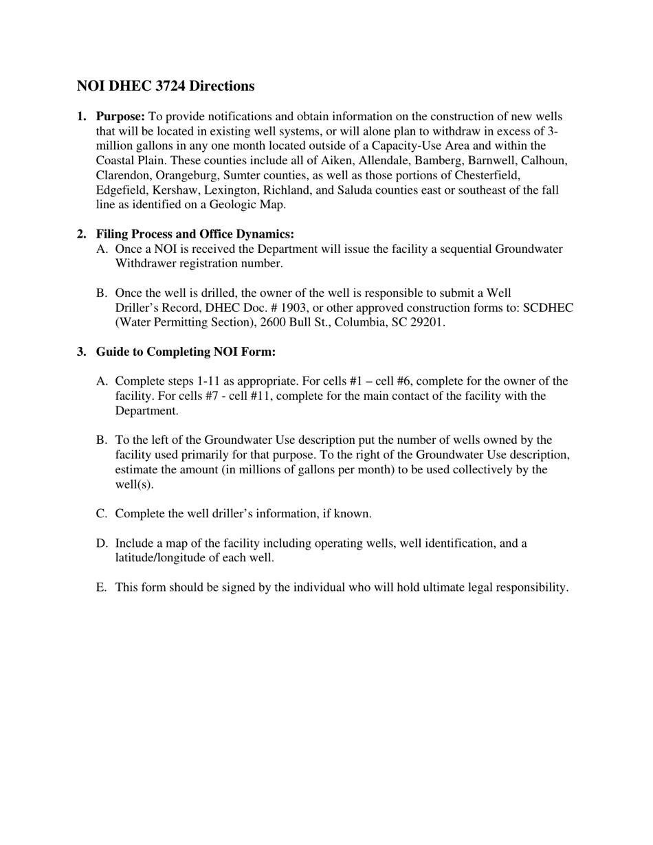 DHEC Form 3724 Groundwater Withdrawal Notice of Intent (Noi) New Well Construction - South Carolina, Page 2
