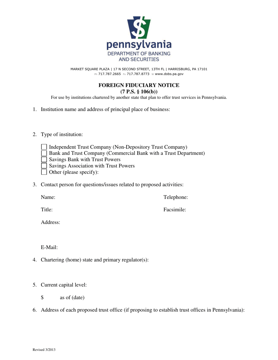 Foreign Fiduciary Notice - Pennsylvania, Page 1